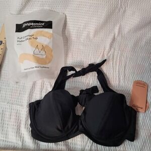 Shapermint Essential Full Coverage Halter Bikini Top Black Underwire Swim Medium